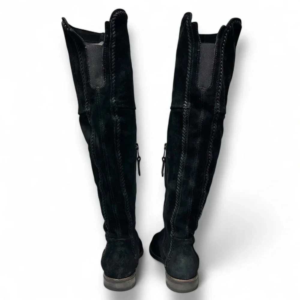 Miz Mooz Black Suede Over The Knee Side Zip Slip On Flat Boots Size 36